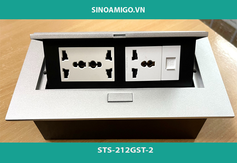 Bộ ổ cắm âm bàn nắp bật SinoAmigo STS-212GST-2 cao cấp mầu bạc